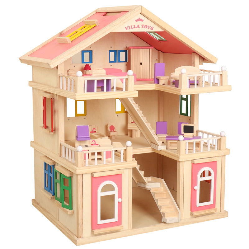 DH003, LULU SPANISH 3-Storey Villa Dollhouse , Supports inclusive role play, teamwork, and creativity in a versatile multi-level playhouse.