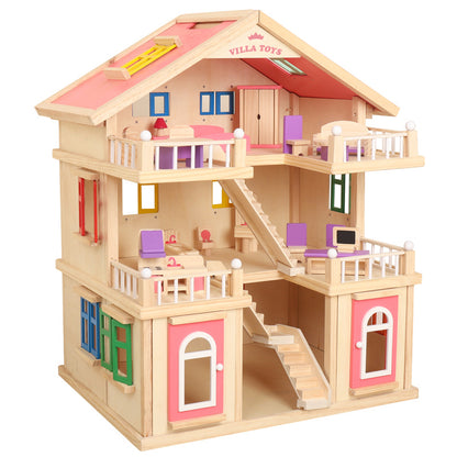 DH003, LULU SPANISH 3-Storey Villa Dollhouse , Supports inclusive role play, teamwork, and creativity in a versatile multi-level playhouse.