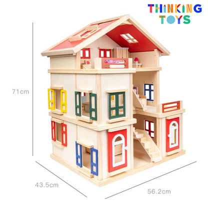 DH004, LULU DELUXE Gender Neutral  3-Storey Villa Dollhouse , Encourages storytelling and social play as kids imagine family life and daily adventures.