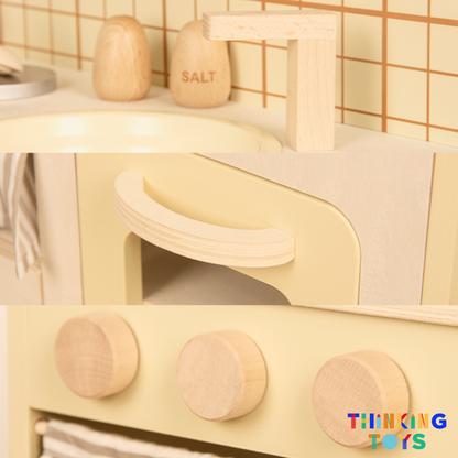 KP001, PLAYSHOP Wooden Nordic Style Kitchen Playset, Fosters storytelling, role play, and creativity with a minimalist design parents love in the home.