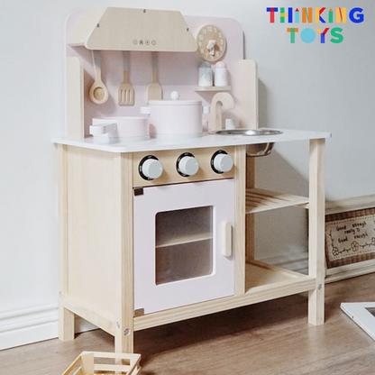 KP003-P, PLAYSHOP Wooden Classic Scandinavian Kitchen Playset (pink), Adds style and fun to pretend cooking while encouraging creativity, teamwork, and role play.