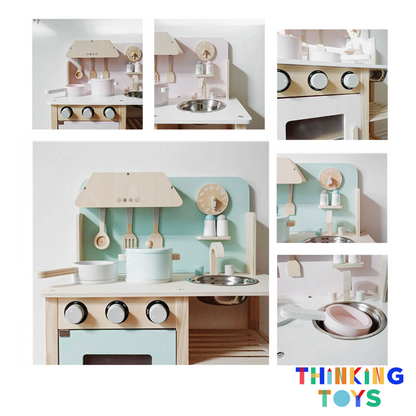 KP003-P, PLAYSHOP Wooden Classic Scandinavian Kitchen Playset (pink), Adds style and fun to pretend cooking while encouraging creativity, teamwork, and role play.