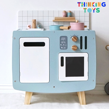KP004 - B, PLAYSHOP Wooden Retro Vintage Style Kitchen  (Blue), Invites kids into timeless pretend play that develops imagination, communication, and problem-solving skills.