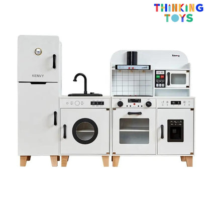 KP006, PLAYSHOP Wooden Modern Minimalist Style Kitchen Playset, Promotes imaginative cooking and storytelling while strengthening social play among young children.