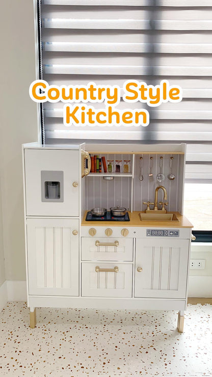 KP007, PLAYSHOP Wooden Country Style Kitchen Playset, Builds creativity and role play skills as kids explore make-believe cooking in a cozy setting.