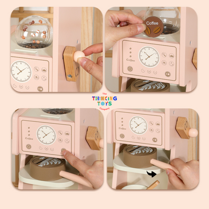 KP011, PLAYSHOP Cassey Corner Kitchen with Laundry, The Playshop Corner Kitchen with Laundry is a 2-in-1 pretend play set designed for little homemakers. With a compact corner design, it features a cooking station and a mini laundry area, encouraging kids to explore both cooking and cleaning through play. This wooden playset promotes creativity, role play, and independence, helping children understand everyday routines while having fun. Perfect for small spaces, it blends durability and child-safe design fo