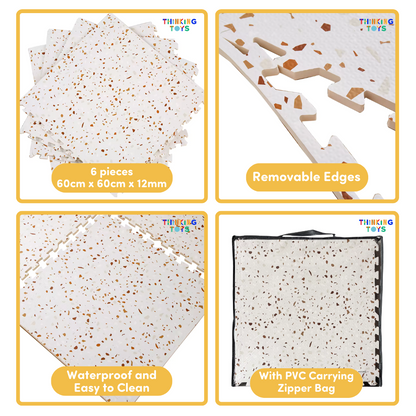 MAT001, EVA Puzzle Play Mat(Brown Terazzo), Creates a modern play space with durable, cushioned protection for children’s activities.