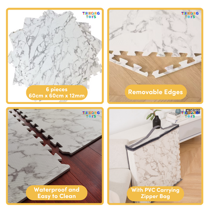 MAT002, Gray-White Marble, Adds cheerful energy to play areas while offering comfort and safe flooring.