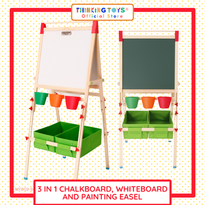 MF002-B, 3 IN CHALK BOARD, WHITE BOARD AND PAINTING EASEL, Encourages artistic expression and creativity with multiple surfaces for learning.