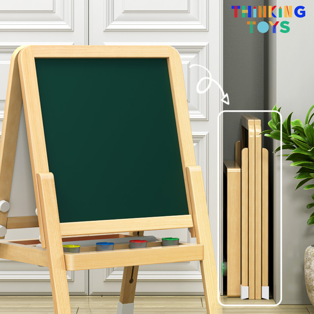 MF002, GROW-WITH-U 3 IN 1 Chalkboard, Whiteboard and Painting Easel, Encourages creativity and self-expression with multiple surfaces for drawing, writing, and painting.