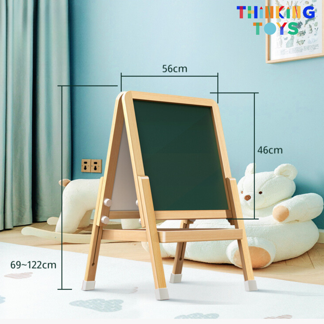 MF002, GROW-WITH-U 3 IN 1 Chalkboard, Whiteboard and Painting Easel, Encourages creativity and self-expression with multiple surfaces for drawing, writing, and painting.