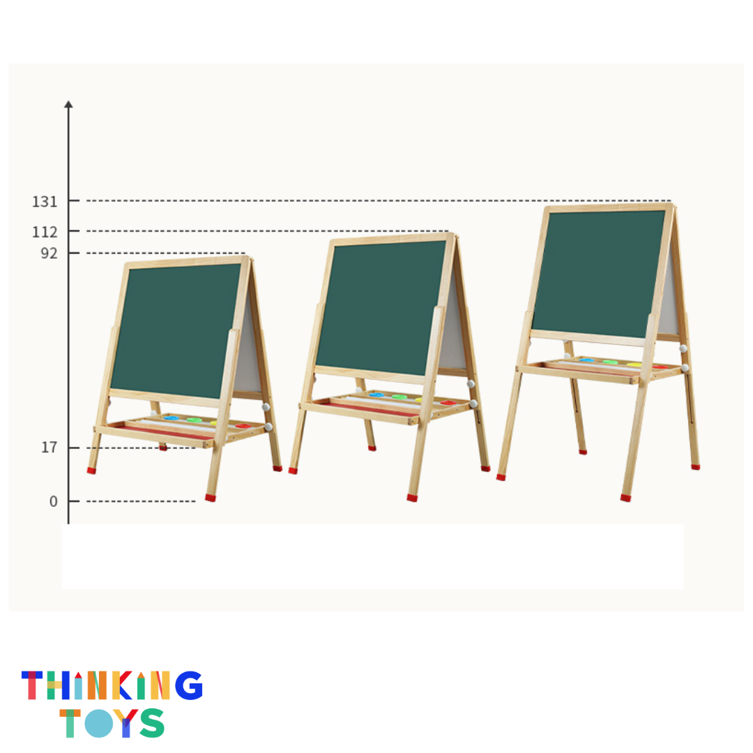 MF002, GROW-WITH-U 3 IN 1 Chalkboard, Whiteboard and Painting Easel, Encourages creativity and self-expression with multiple surfaces for drawing, writing, and painting.