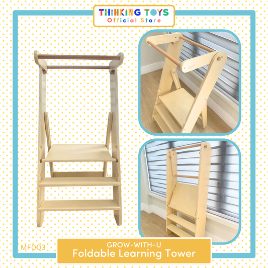 MF003, GROW-WITH-U Foldable Learning Tower, Helps toddlers safely join everyday tasks, fostering confidence, independence, and hands-on learning at home. 
