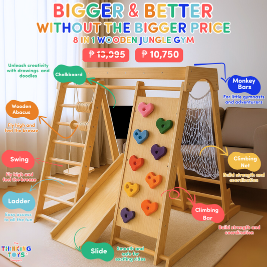 MPG003, HAPPY FEET 8 in 1 Wooden Jungle Playgym, Creates endless fun with climbing, sliding, and exploring that nurture creativity and active movement.