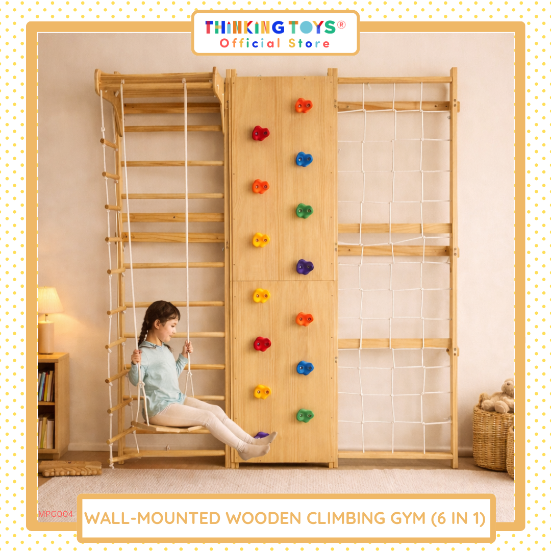 Wall-Mounted Wooden Climbing Gym  (6 IN 1)