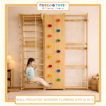 Wall-Mounted Wooden Climbing Gym  (6 IN 1)