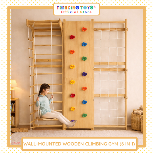 Wall-Mounted Wooden Climbing Gym  (6 IN 1)