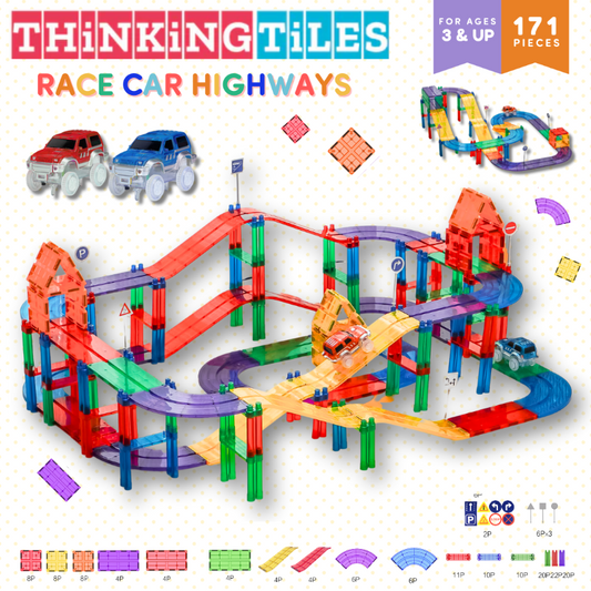 MT006, MAGNETILES Race Car Highways, Develops STEM skills and imagination as kids design moving tracks and stories.