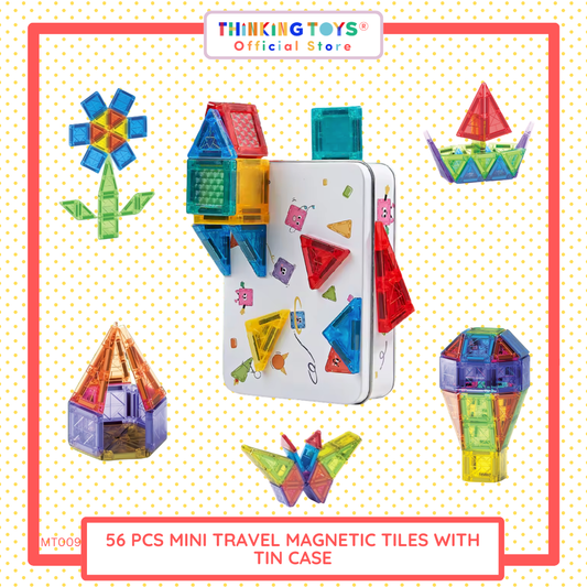 56 Pcs Mini Travel Magnetic Tiles with Tin Case