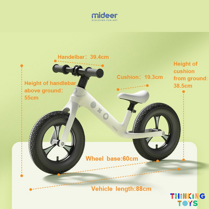 OP003 - W, MIDEER Balance Bike (White), Strengthens gross motor skills and helps little ones transition smoothly to pedal bikes with ease.