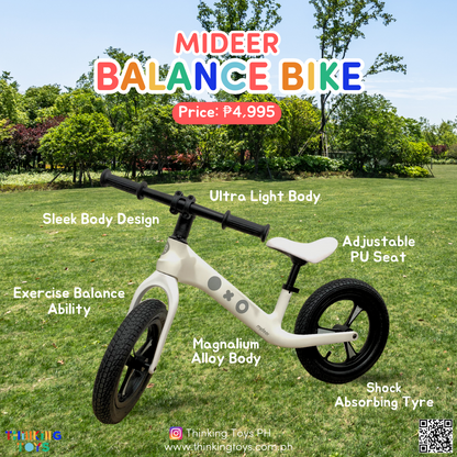 OP003 - W, MIDEER Balance Bike (White), Strengthens gross motor skills and helps little ones transition smoothly to pedal bikes with ease.