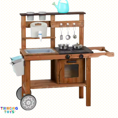 Outdoor Toys, Outdoor Toys, Birthday Gift Ideas, Best Sellers,Age 1-2, Age 3-4, Social & Role Play, Creativity & Imagination, Sensory Learning, Outdoor Toys,Birthday Gift Ideas, Best Sellers,Dark Wood,OP004, PLAYFUN River Mud Kitchen
