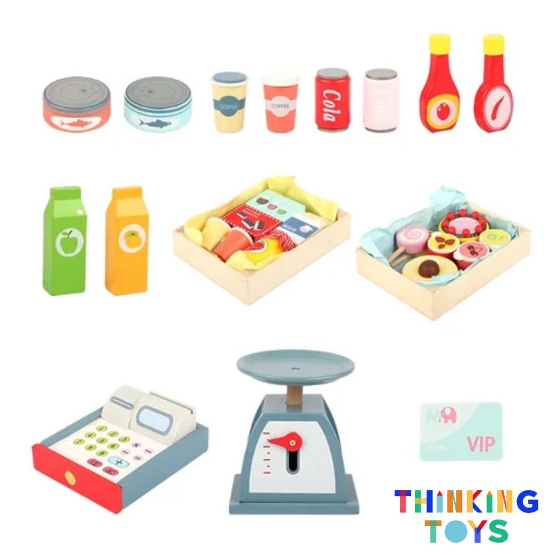 PP005, PLAYSHOP Wooden Convenience Store Pushcart Playset, Fosters fun dessert role play where kids learn sharing, imagination, and social play.