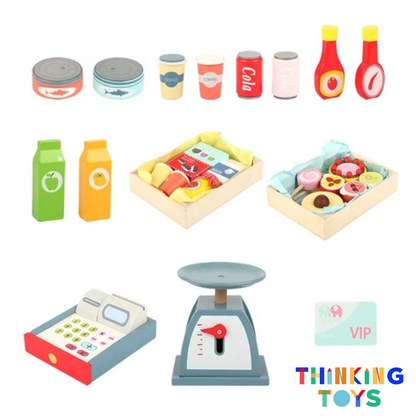 PP005, PLAYSHOP Wooden Convenience Store Pushcart Playset, Fosters fun dessert role play where kids learn sharing, imagination, and social play.