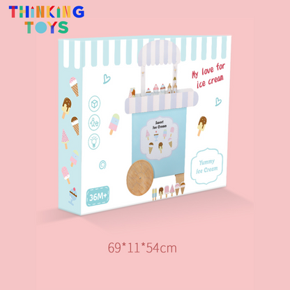 PP006, PLAYSHOP Wooden Yummy Ice Cream Pushcart Playset, Supports creativity and social interaction as kids pretend to grill and serve meals.