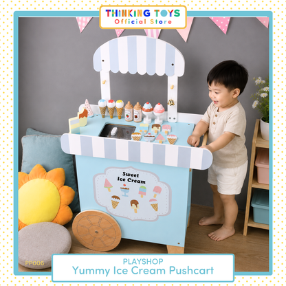 PLAYSHOP Wooden Ice Cream Pushcart Playset