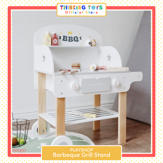 PP007, PLAYSHOP Wooden Barbeque Grill Stand Playset, Nurtures empathy and problem-solving through pretend medical role play and learning.