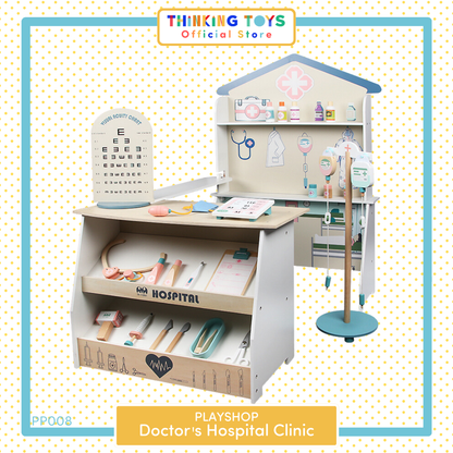 PP008, PLAYSHOP Wooden Doctor's Hospital Clinic Playset, Teaches responsibility and independence while making tidying fun through playful role play.