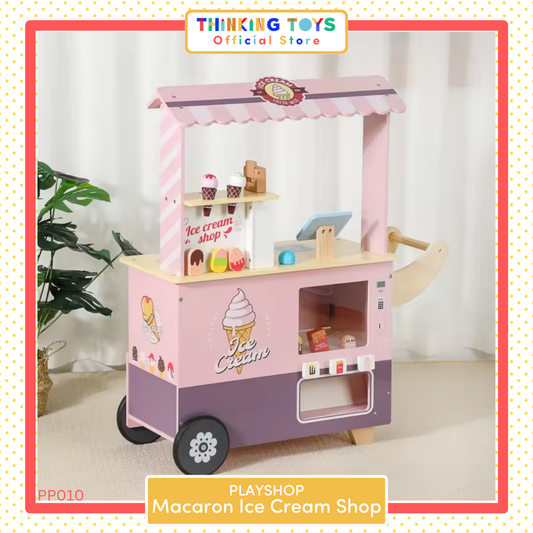 PP010, PLAYSHOP Wooden Macaron Ice Cream Shop Playset, Builds problem-solving and motor skills as kids design, fix, and create stories in play.