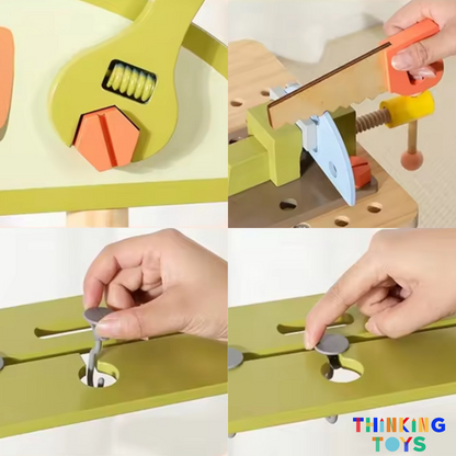 "PP011
, PLAYSHOP Wooden Workbench Tools Playset, Fosters imaginative cooking role play that helps children explore teamwork and storytelling."