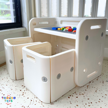 PTC-002, 8 in 1 Multifunctional Cube Table and Chairs, Provides comfort and stability to help children stay engaged during learning.