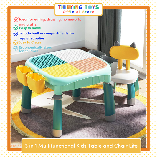 PTC-003, 3 in 1 Multifunctional Kids Table and Chair for Kids Lite, The 3 in 1 Multifunctional Kids Table and Chair Lite is a compact furniture set for study, art, and play. With multiple functions, it supports learning and creativity while saving space.