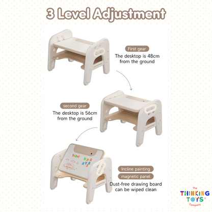 PTC-005, MULTIFUCNTIONAL TABLE AND CHAIR, Provides a versatile space for study, play, and creativity in one design.