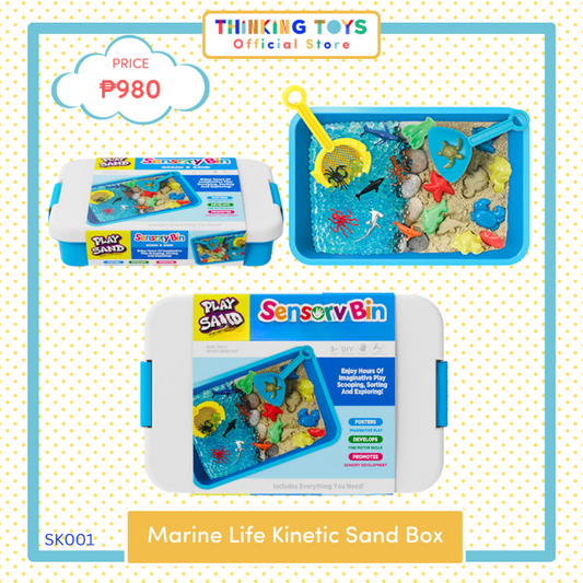 SK001, Marine Life Kinetic Sand Box, Enhances creativity and focus through tactile exploration and role play with sand.