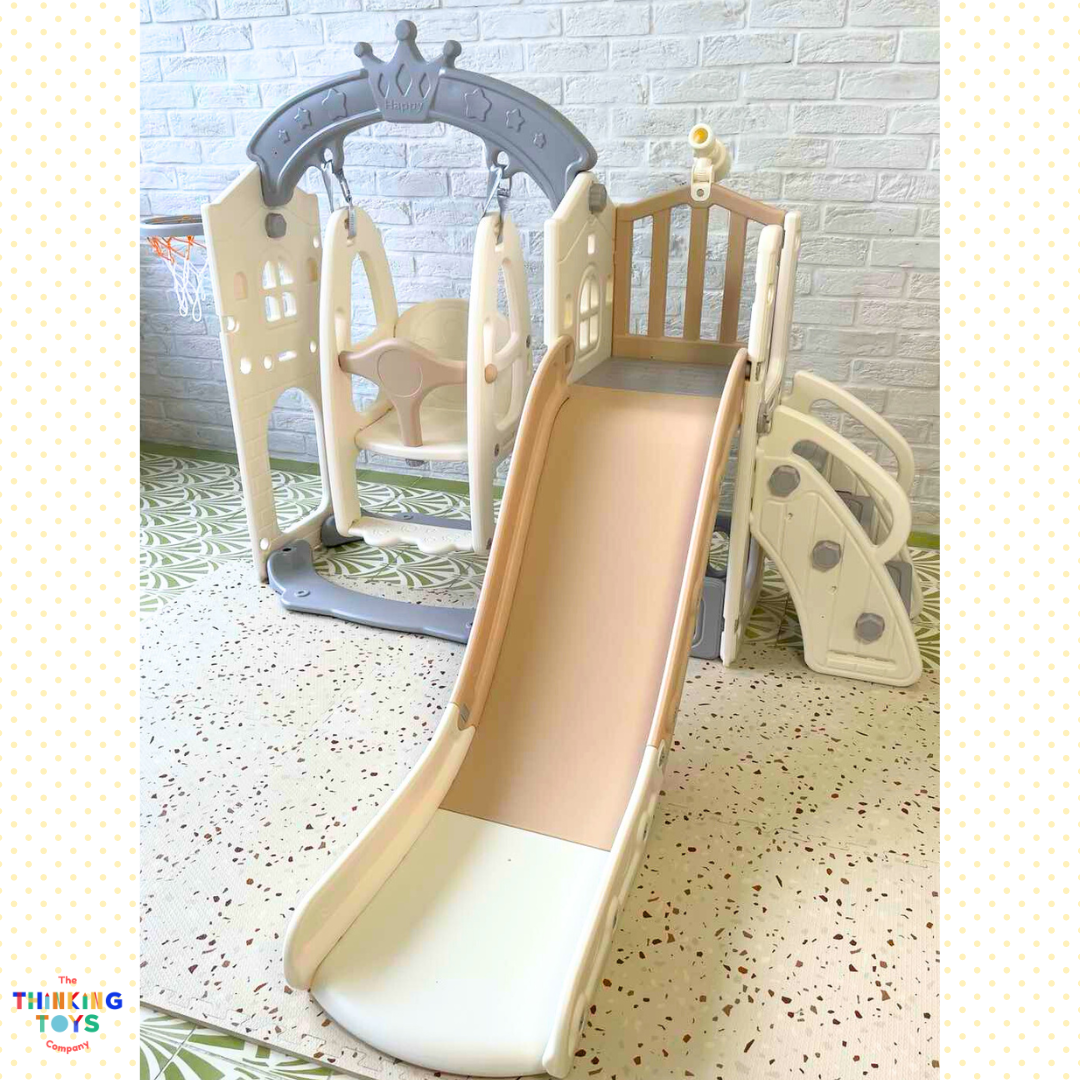 SL004, River Swing with Slide, Sparks curiosity with hands-on sensory play that develops imagination and fine motor skills.