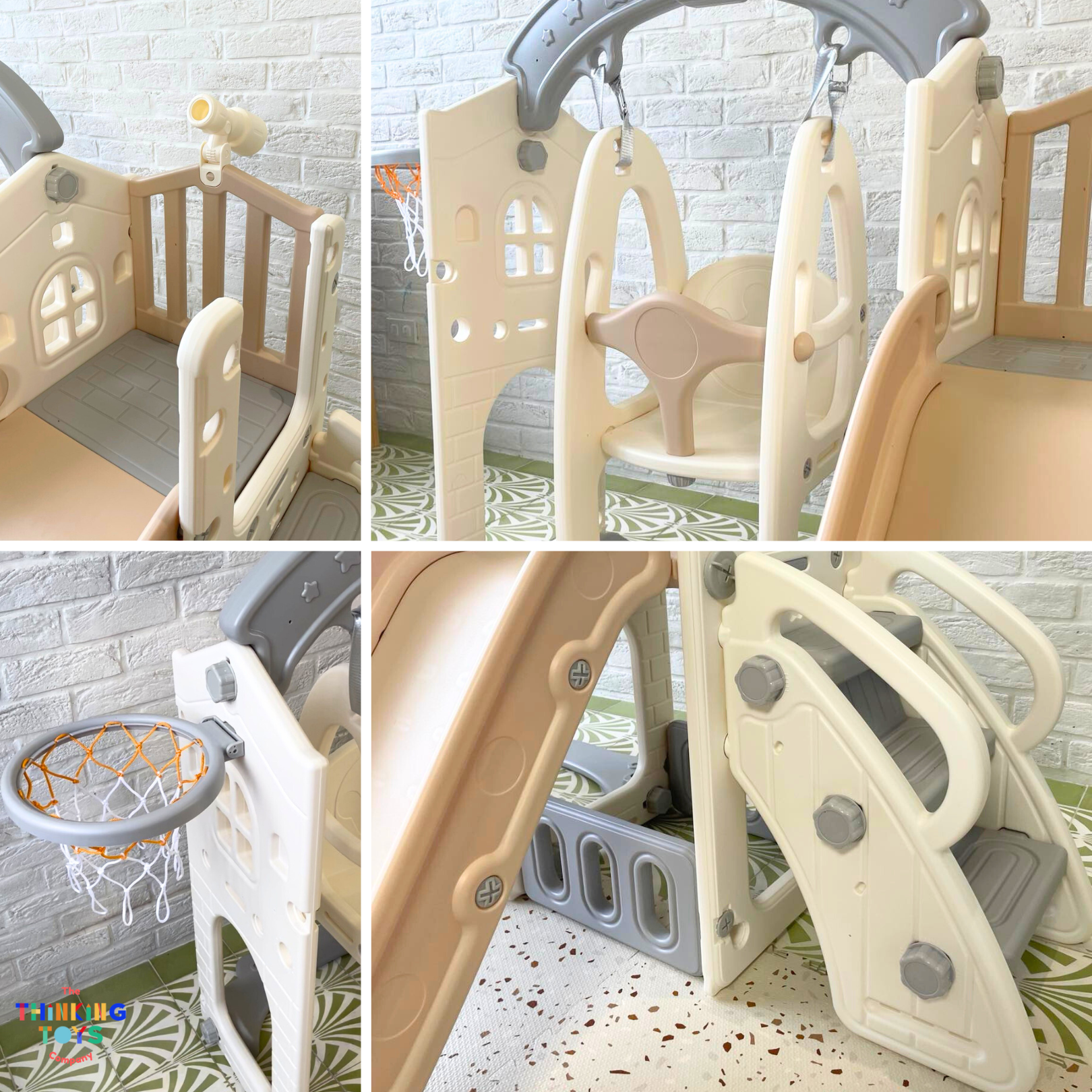 SL004, River Swing with Slide, Sparks curiosity with hands-on sensory play that develops imagination and fine motor skills.