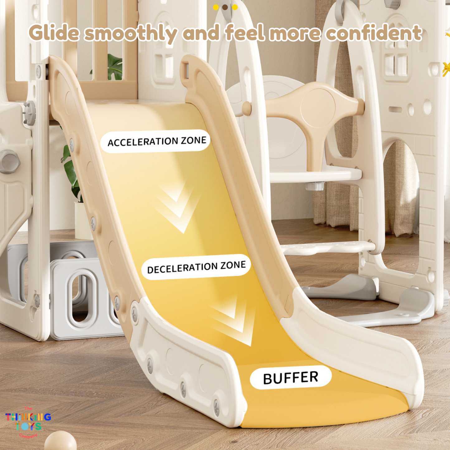 SL004, River Swing with Slide, Sparks curiosity with hands-on sensory play that develops imagination and fine motor skills.