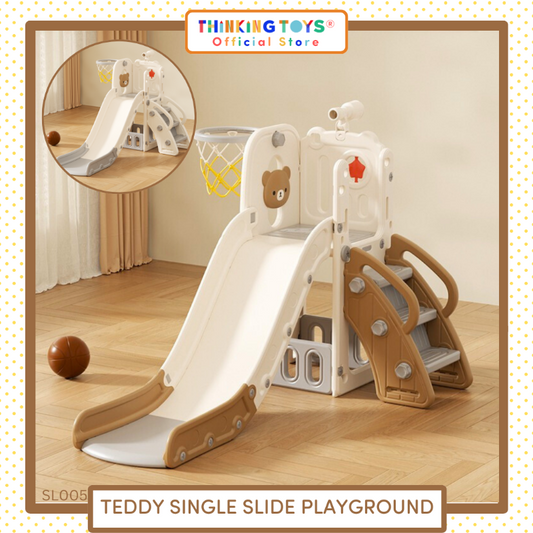 SL005, Teddy Single Slide, Combines swinging and sliding for social fun, creativity, and physical growth.