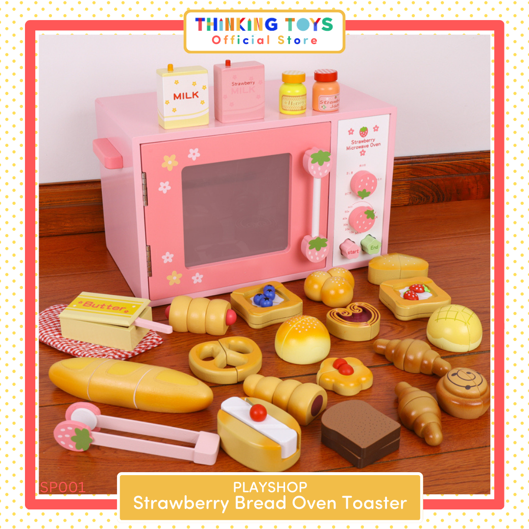 PLAYSHOP Wooden Strawberry Bread Oven Toaster Playset