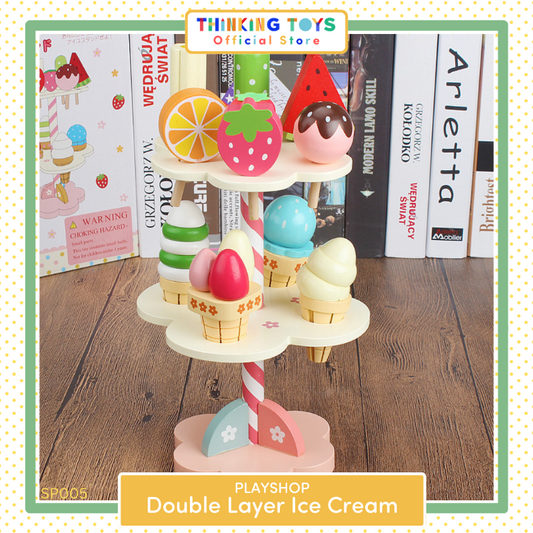 SP005, PLAYSHOP Wooden Double Layer Ice Cream Playset, Builds empathy and curiosity while inspiring pretend caregiving and learning.