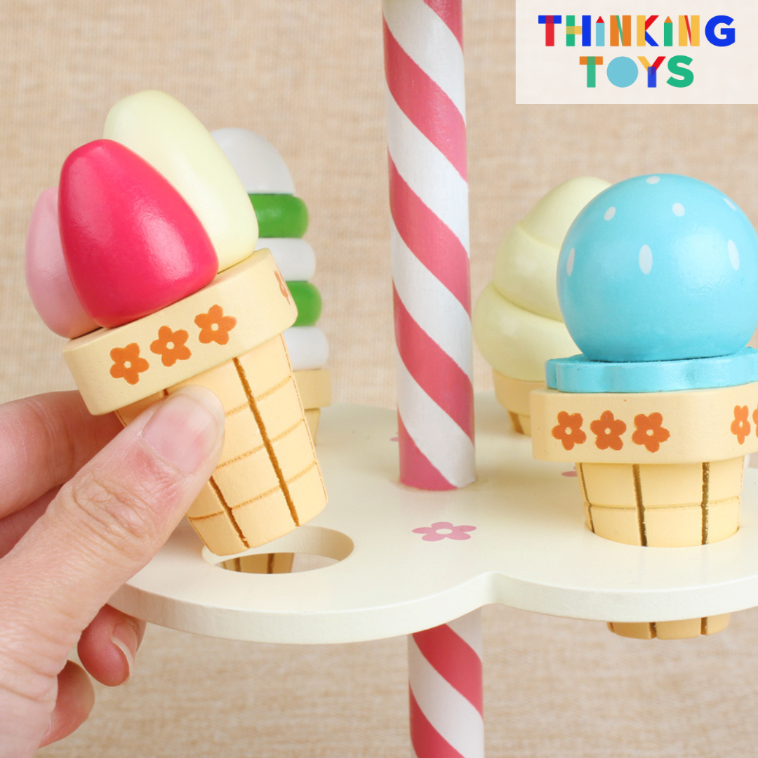 SP005, PLAYSHOP Wooden Double Layer Ice Cream Playset, Builds empathy and curiosity while inspiring pretend caregiving and learning.