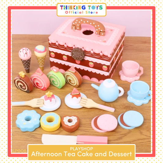 SP008, PLAYSHOP Wooden Afternoon Tea Cake and Dessert Playset, Makes tea parties exciting while developing social play, creativity, and imagination.