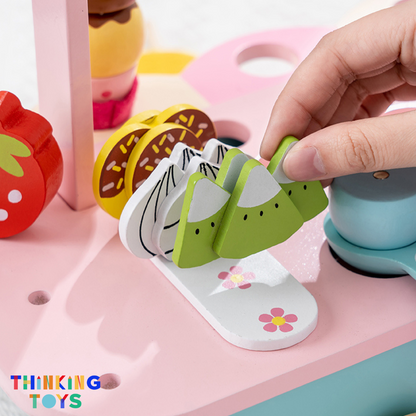 SP009, PLAYSHOP Wooden Ice Cream and Crepe Trolley Playset, Inspires storytelling and fun role play where kids serve treats to friends and family.