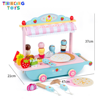 SP009, PLAYSHOP Wooden Ice Cream and Crepe Trolley Playset, Inspires storytelling and fun role play where kids serve treats to friends and family.