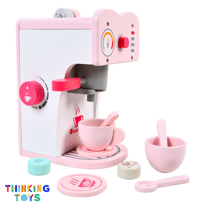 SP010, PLAYSHOP Wooden Coffee Espresso Maker Playset, Fosters barista-style pretend play while sparking creativity and social imagination.