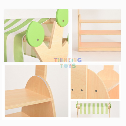 SU001, Montessori Wooden Toy Shelf, Encourages independence by keeping toys organized and accessible, fostering tidy habits from an early age.